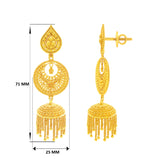 22K Gold Filigree Raindrop Jhumka Chandbali Earrings with Long Dangling Balls